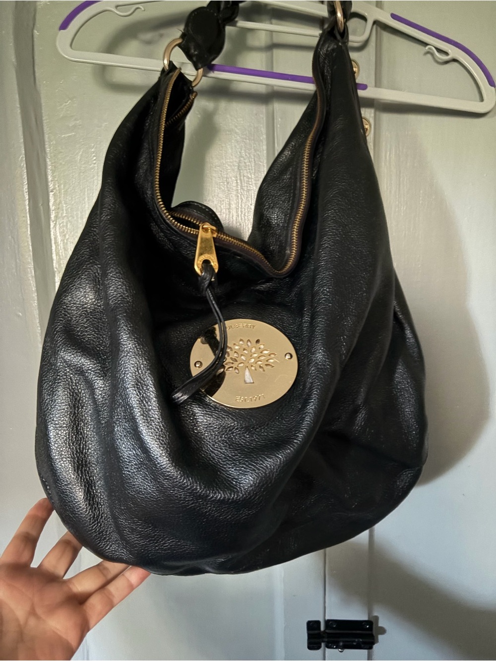 Mulberry Daria Hobo Large Black Leather Hobo with Gold Medallion So Lovely